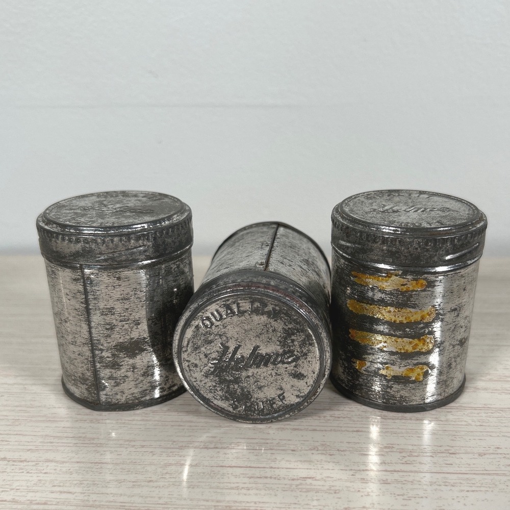 Vintage Helme Snuff Tins Metal Tobacco Containers Distressed Patina 1900s THREE